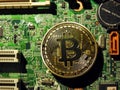 Bitcoin symbol on motherboard
