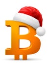 Bitcoin symbol in red Santa Claus hat