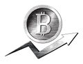 Bitcoin symbol with up trand hand draw vintage engraving style Royalty Free Stock Photo