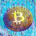 Colorful artistic bitcoin symbol on the wall