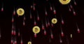 Bitcoin symbols and binary code image over dark background