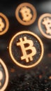 Bitcoin symbols on dark bg Royalty Free Stock Photo