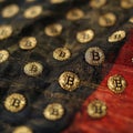 Bitcoin Symbols on Fabric Texture Close-Up