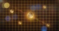 Bitcoin symbols and grid image over starry space background
