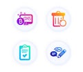 Bitcoin system, Recovery trash and Checklist icons set. Keywords sign. Vector