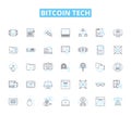 Bitcoin tech linear icons set. Cryptocurrency, Blockchain, Mining, Node, Hashrate, Satoshi, Digital line vector and