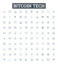 Bitcoin tech vector line icons set. Bitcoin, Tech, Blockchain, Cryptocurrency, Mining, Digital, Exchange illustration