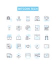 Bitcoin tech vector line icons set. Bitcoin, Tech, Blockchain, Cryptocurrency, Mining, Digital, Exchange illustration