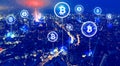 Bitcoin theme with aerial view of Tokyo