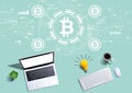 Bitcoin theme with computers with a light bulb