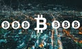 Bitcoin theme with night cityscape