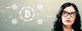 Bitcoin theme with young businesswoman