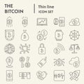 Bitcoin thin line icon set, crypto symbols collection, vector sketches, logo illustrations, digital currency signs Royalty Free Stock Photo