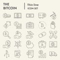 Bitcoin thin line icon set, cryptocurrency symbols collection, vector sketches, logo illustrations, digital money signs Royalty Free Stock Photo