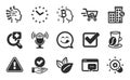 Bitcoin think, Organic product and Artificial intelligence icons set. Time, Innovation and Loan house signs. Vector