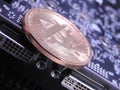 Bitcoin and top of graphics processing unit or GPU Royalty Free Stock Photo