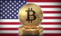 Bitcoins infront of USA Flag.