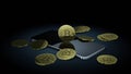 bitcoin on top of smartphone on black background