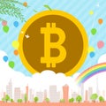 Bitcoin Townscape back image illustration_balloon & rainbow