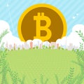 Bitcoin Townscape back image illustration_green square