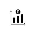 Bitcoin trade volumes black icon concept. Bitcoin trade volumes flat vector symbol, sign, illustration.