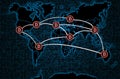 Bitcoin transactions on a dark world map