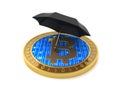 Bitcoin under an umbrella, protection concept