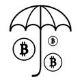 Bitcoin under umbrella. Safety cryptocurrency illustration