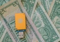 Bitcoin USB miner on top of American money Royalty Free Stock Photo