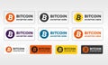 Bitcoin vector icon set, color buttons and banners, sign emblem with text `bitcoin accepted here` isolated on white background Royalty Free Stock Photo