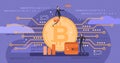 Bitcoin vector illustration. Flat mini persons with virtual money concept.