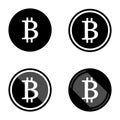 Bitcoin virtual currency set of symbols icons logo simple black colored with white