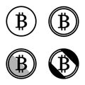 Bitcoin virtual currency set of symbols icons logo simple black and white colored
