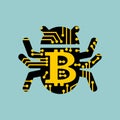 Bitcoin virus bug. Digital currency computer virus