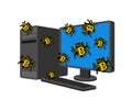 Bitcoin virus bug infected computer. Digital currency computer virus Royalty Free Stock Photo