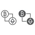 Bitcoin vs ethereum line and glyph icon, finance Royalty Free Stock Photo