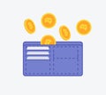 Bitcoin wallet icon sign with etherium coins falling in wallet