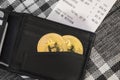 Bitcoin in a wallet at a restaurant Royalty Free Stock Photo