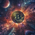 bitcoin wallpaper in cosmos background Royalty Free Stock Photo