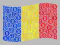 Bitcoin Waving Romania Flag - Collage of Bitcoin Currency Symbols