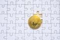 Bitcoin and white blank jigsaw puzzle Royalty Free Stock Photo