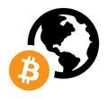 Bitcoin world vector icon, decentralized digital currency