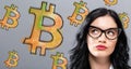 Bitcoin with young businesswoman Royalty Free Stock Photo