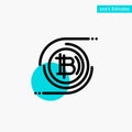 Bitcoins, Bitcoin, Block chain, Crypto currency, Decentralized turquoise highlight circle point Vector icon