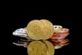 Bitcoins on a black background. Bitcoins and New Virtual money concept. Bitcoin is a new currency Royalty Free Stock Photo