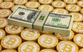 Bitcoins and Dollar bills