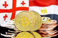 Bitcoins on Georgia and Egypt flag background