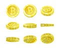 Bitcoins, gold 3d coin from different angles for animation of isolation. Crypt currency of the future, mining
