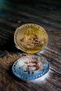 Bitcoins gold and silver Royalty Free Stock Photo