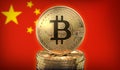 Bitcoins infront of Chinese Flag.